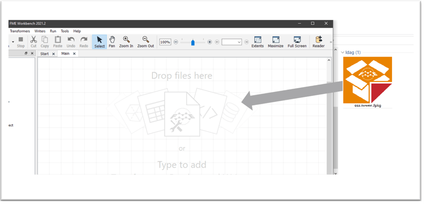 Dragging the FME Package file into FME Workbench