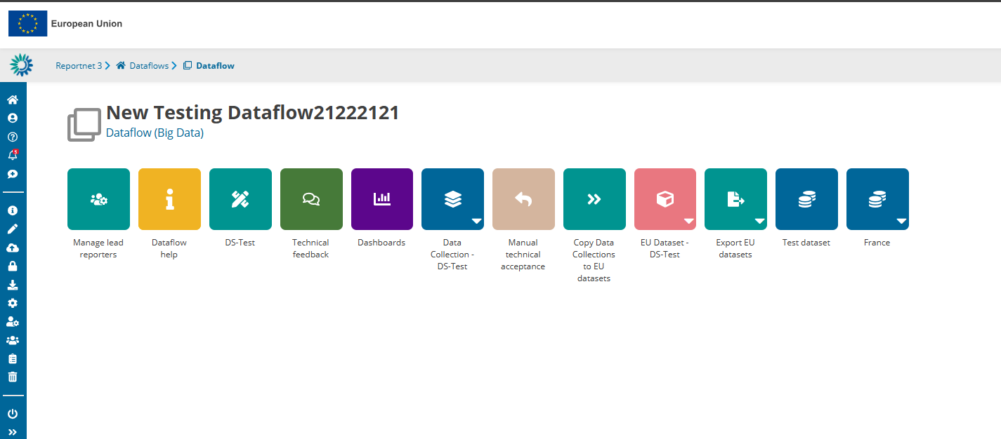 Dataflow page with the Technical feedback button
