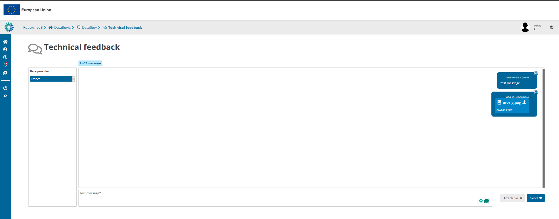 Technical feedback page as seen by the Data Custodian