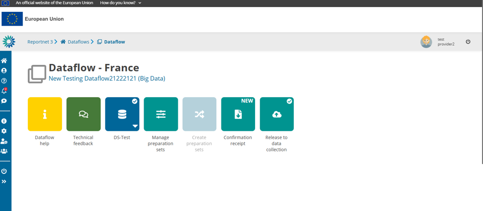 Data Provider dataflow page with the Technical feedback button